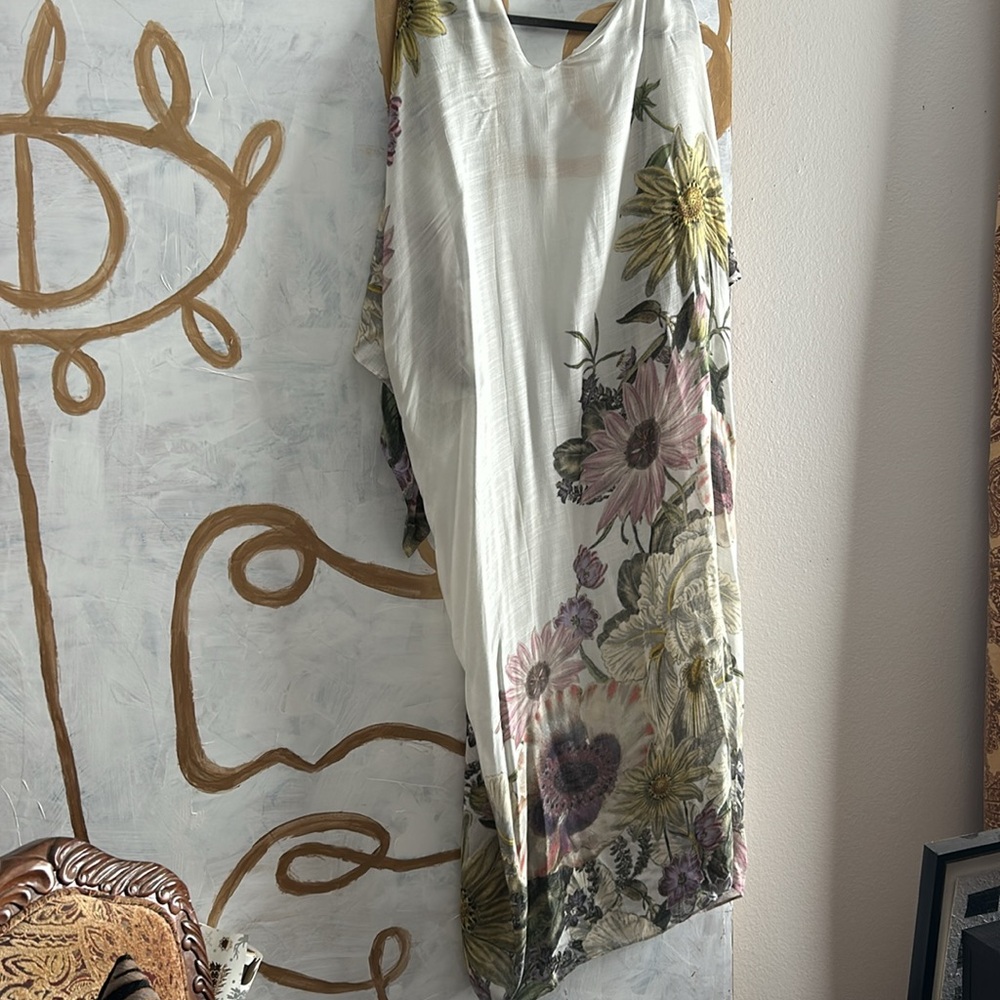 Aurelia Floral Motif Flower Sheer Kimono Long Maxi Open Duster Wrap Coverup - Picture 2 of 9